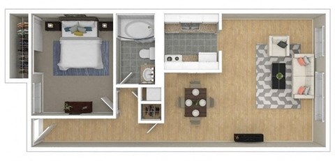 a bedroom with a bed and a mirror